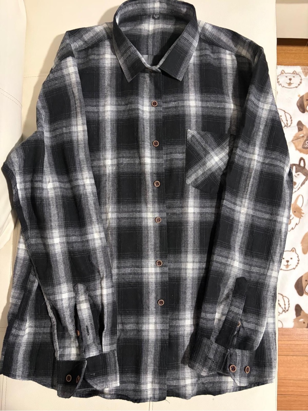 Men's Black & White Plaid Button-Up Shirt